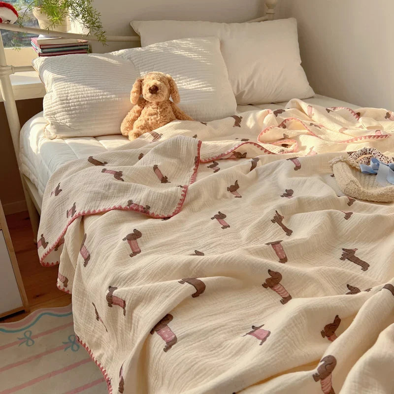 Couverture coton crepe ete motif enfants carreaux
