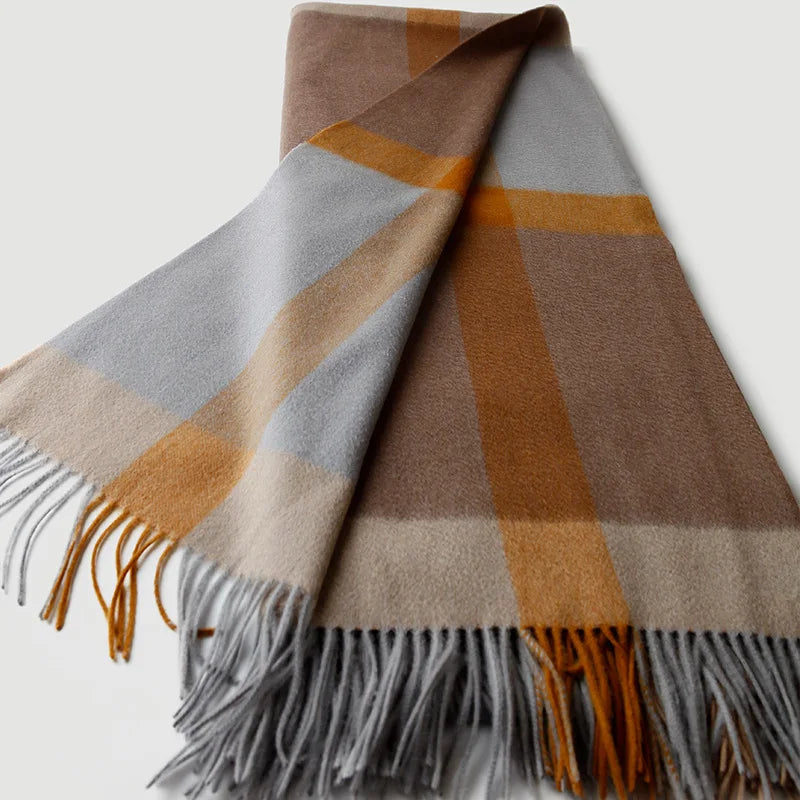 Plaid laine carreaux franges style jacquard salon