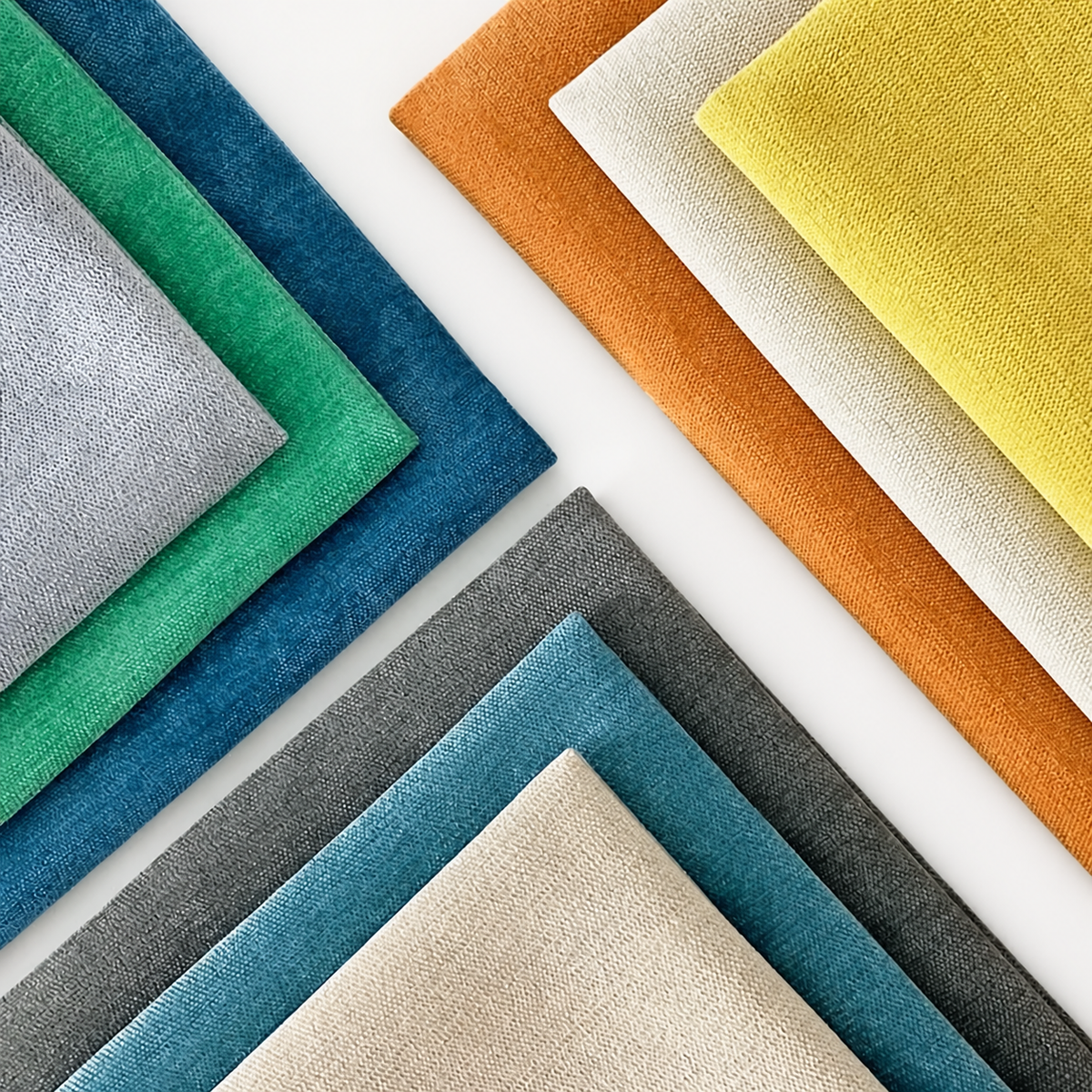 Trois groupes de tissus chenille colorés sur fond blanc
