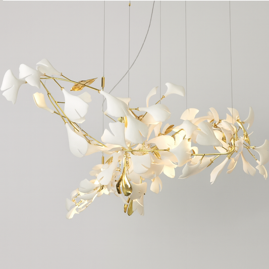 Suspension Branche Cuivre – Lustre Fleur en Verre